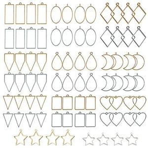Jisapmzu 80 stuks gesorteerde open metalen fittingen voor hars geperste frames, bedels voor oorbellen en halskettingen (goud en zilver)