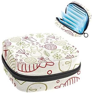 Periode Pouch Draagbare Tampon Opbergtas,Tampon Houder voor Portemonnee Vrouwelijke Product Organizer,Hand Getrokken Kerst Sneeuwman-01, Meerkleurig, 4.7x6.6x6.6 in/12x17x17 cm
