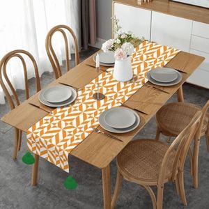 Tafelloper van kunstlinnen, tafelloper met kwastjes voor thuis, feest, decoratief, oranje