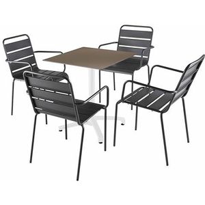 Oviala Tafelset 70 cm, taupe en 4 stoelen, metaal, grijs
