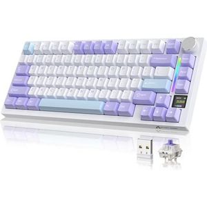 YINDIAO ATTACK SHARK X820 Ultra Gasket Mechanisch Toetsenbord met TFT-scherm en Knop, 75% ANSI-indeling, 2,4 GHz/BT/Bedraad, 5 Noise-Absorbing Foams, Hot-swap, for PC,MAC (Paars, Cadeau Switch)