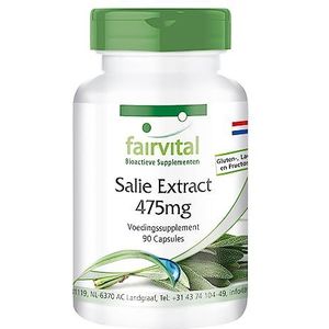 Fairvital | Salie extract 475mg capsules - HOOG GEDOSEERD - VEGAN - 90 capsules, gestandaardiseerd op 2% etherische oliën - Salvia officinalis