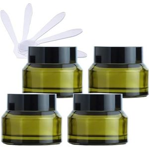 OIFAODAO， 4-pack 50 ml lege groene glazen cosmetische potten, gezichtscrème opslagcontainers met zwart deksel en binnenvoeringen DIY ，Cosmetische potjes