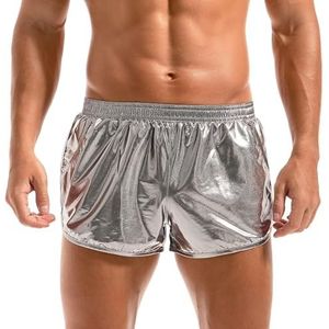 Amy Coulee Sexy boxershorts voor heren, glanzend metallic, korte glitterbroek, disco party, zilver, S