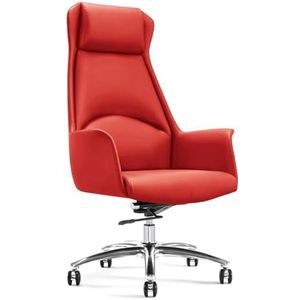 Bureaustoel, hoge leren gamingstoelen met wielen, in hoogte verstelbaar, verstelbare draaibare rolstoel met wielen, for thuiskantoor en studeerkamer(Red)