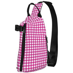 OdDdot Poeder Varken Print Crossbody Sling Bag Voor Vrouwen Mannen, Borst Tas Dagrugzak Voor Reizen Sport, Roze Plaid, Eén maat