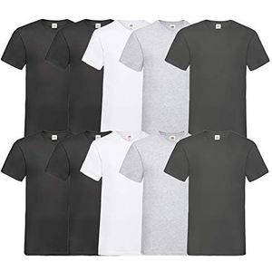 Fruit of the Loom T-shirt, met V-hals, in verschillende maten en kleuren, 10 stuks, 4, zwart, wit, 2 grijs, antraciet, L