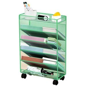 Rollende Boekenplank Met Wielen, Tijdschriftenrek Met Grote Capaciteit, Boekenplankorganizer, Verwijderbare Metalen Praktische Rollende Organizer, Mobiele Boekenplank Archiefwagen (Color : Green, Si