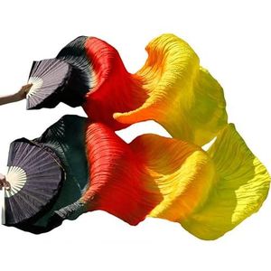 AYKANING Lange dansventilator, zijden buikdans-fan buikdans zijden fans handgeverfde zijde 1 paar buikdansfans zwart + rood oranje +geel (kleur: beige, maat: XL-230 cm-1 paar (2 stuks))