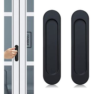 Piacolnic 2 stuks ovale schuifdeurgrepen, zwart, stansvrije handgreep, zonder boren, handgrepen, deurgreep, massieve trekstansvrije handgreep, geschikt voor schuifdeuren, schuifdeuren