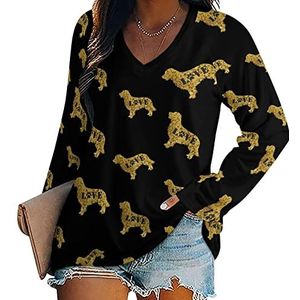 Golden Retriever Love Dog Paw dames lange mouwen V-hals T-shirts herfst tops pullover tuniek T-shirt voor leggings