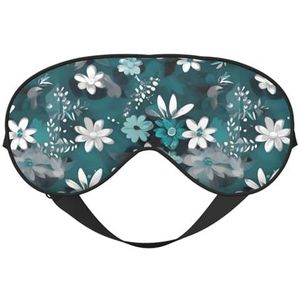 Blauwgroen grijs en wit bloemen unisex elastisch verstelbaar gesp ontwerp verduisterende slaap oogmasker voor thuis reizen yoga kantoor dutje