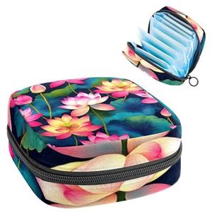 Draagbare maandverband opbergtas, menstruatiecup zakje vrouwelijke menstruatie pads tas voor tienermeisjes, tampons eerste menstruatie kit, roze lotusbloemen in vintage stijl