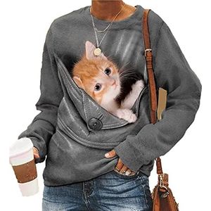 keephen Vrouwen Leuke Kat 3D Gedrukt Sweatshirt Casual Grappige Grafische T-Shirts Lange Mouw Trui Blouse Tops, # 6, M