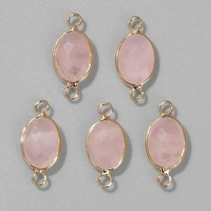 Mode Natuurlijke Steen Hanger Ovale Vorm Labradoriet Amethist Opaal Connector Bedels Voor Sieraden Armband Oorbellen Ketting DIY-NR.24 Rozenkwarts-3 Stuks