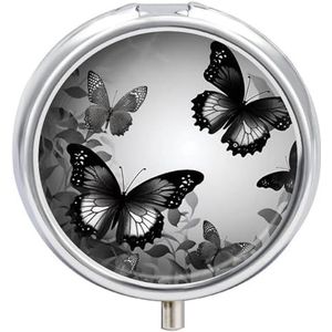 Zwart Grijs Vlinders Pil Doos Waterdichte Draagbare Geneeskunde Pil Case Vochtbestendige Metalen Reizen Pil Doos Met 3 Compartiment Geneeskunde Case