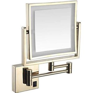 BESUNIE Badkamer LED Make-up Spiegel met Licht Vierkant Enkelzijdige Opvouwbare Telescopische Wandmontage 3 X Vergroting Schoonheidsspiegel