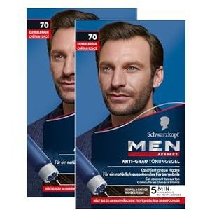 Men Perfect Anti-grijze kleurgel 70 donkerbruin (2 x 80 ml), haarkleur voor mannen verbergt grijs haar, anti-grijze tint voor een natuurlijk uitziend resultaat