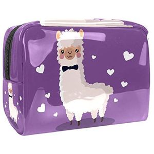 Draagbare make-up tas met rits reizen toilettas voor vrouwen handige opslag cosmetische zakje dier schattige alpaca paars