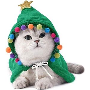 Speedy Panther Kattenkerstkostuum Puppy Xmas Mantel Kat Elf Kostuum Kat Kerstman Cape met Kerstman Hoed Party Cosplay Kostuum voor Katten en Kleine tot Middelgrote Hond