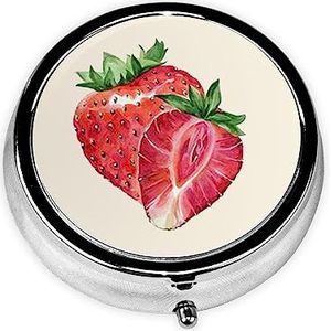 Aardbei Gedrukt Pil Organizer Pil Doos Pil Case Draagbaar voor Portemonnee Pocket Ronde Metalen Pil Houder Organizer voor Dagelijkse Geneeskunde