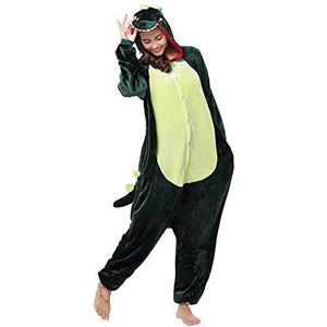 Onesie Volwassenen Pyjama Vrouwen Warm Nachtkleding Huiskleding Dinosaurus Stitch Eenhoorn Dier Cartoon Speelpak Flanellen Pyjama Jumpsuit, Groene dinosaurus, XL