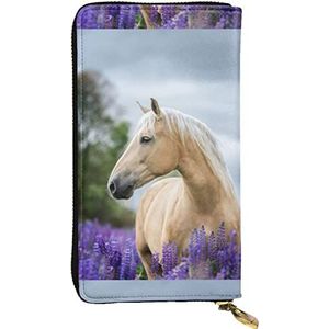 XqmarT Animal Horse Lavendel Portefeuilles Grote Capaciteit Portemonnee Voor Mannen Vrouwen Portefeuilles Creditcard Microfiber Lederen Portemonnee, zoals afgebeeld, Eén maat