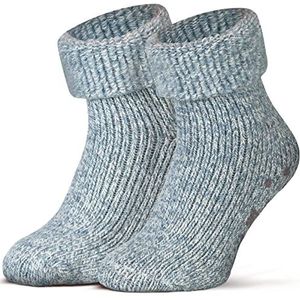Piarini ABS antislipsokken - 1 paar - wollen sokken - wintersokken - Noorse sokken met badstof aan de binnenkant - dames heren, Lichtblauw gemêleerd, 39-42 EU