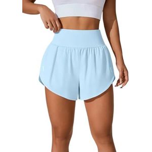 Dames Ruche Detail Hoge Taille Skort Dames Actieve Slijtage Losse Fit Yoga Skorts Zomer Wear Running Rokken Pack van 2, Lichtblauw, M
