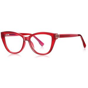 moomoobird Cat Eye Bril Blauw Licht Blokkeren TR90 Montuur Mode Bril Frame voor Vrouwen, Rood met helder