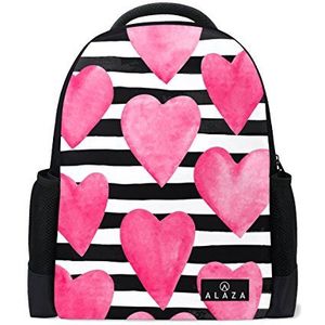 Mijn dagelijkse harten zwart witte strepen rugzak 14 inch Laptop Daypack Bookbag voor Travel College School