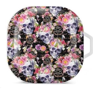Bloemen dromenvangers menselijke schedels oordopjes hoesje compatibel met Samsung hard shell beschermhoes wit stijl