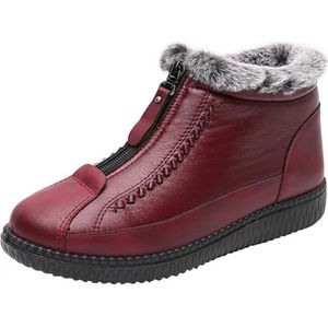 Zyerern Fleece Gevoerde Laarzen voor Vrouwen Retro Nieuwigheid Ronde Neus Waterdicht Warm Faux Pluche Mid Hak Mid Kuit Laarzen, JH82, Wijn, 5.5 UK Wide