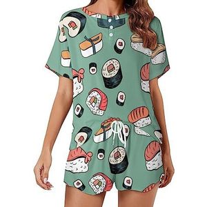 Japanse sushi-mode 2 stuks pyjamasets voor dames met korte mouwen nachtkleding zachte loungewear stijl-34