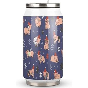 Kerst Patroon Varkens Reizen Mok met Deksel Cola Cup Geïsoleerde Tumbler Water Fles Thee Cup Voor Vrouwen Mannen
