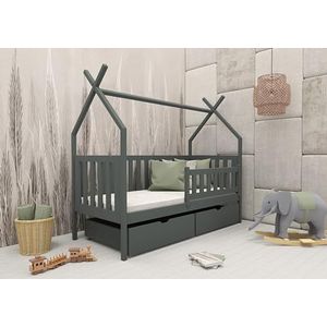 thematys Simba Tipi-kinderbed 90x200 - tentvormig houten bed voor kinderen, incl. lattenbodem en 2 laden, verkrijgbaar in wit, natuur, grijs en lichtgrijs (grijs)
