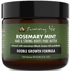 Sunny Isle Rozemarijn en muntboter voor sterk haar en haarwortels, 2 ons, verrijkt met biotine en Jamaicaanse zwarte castorolie om de haarzakjes te versterken en te voeden, voor een droge hoofdhuid