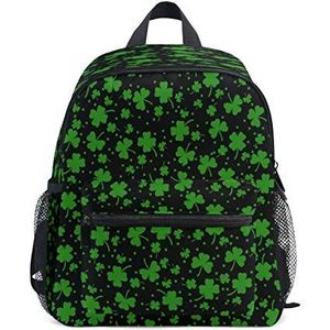 RXYY Kids Rugzakken Groene Klaver Shamrocks Bladeren Schouder Reizen Peuter Voorschoolse School Tas Casual Rugzak met Borstriem voor Meisjes Jongens