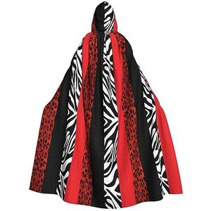 OPSREY Rode Luipaard En Zebra Dier Gedrukt Volwassen Hooded Poncho Volledige Lengte Mantel Gewaad Party Decoratie Accessoires