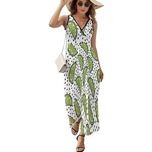 Lime Seed Lange jurk voor dames, mouwloze maxi-jurk, zonnejurk, strand, feestjurk, avondjurk, maat M