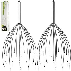 PHCOMRICH Hoofdhuidstimulator, 20 vingers, handmassagegereedschap, hoofdkrabber voor diepe ontspanning, haarstimulatie en stressverlichting (2 stuks, zilver)
