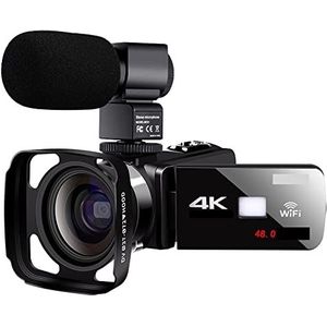 Videocamera, Nachtzicht 4K Camcorder Digitale Professionele Video Camera for Live Stream 18X 48MP Fotografie Vlog Recorder(NO SD Card,MIC Lens Hood)