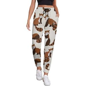 Leuke Rode Panda Joggingbroek Voor Vrouwen Hoge Taille Joggers Casual Lounge Broek Met Zakken Voor Workout Running