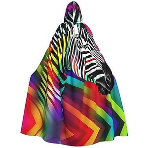 Bxzpzplj Kleurrijke regenboog zebraprint mystieke mantel met capuchon voor mannen en vrouwen, Halloween, cosplay en carnaval, 185 cm