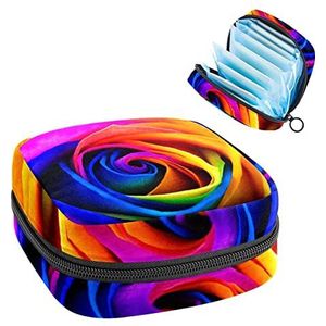 Kleurrijke Rose Bloem,Periode Pouch Draagbaar,Tampon Opbergtas,Tampon Houder voor Portemonnee Vrouwelijke Product Organizer, Meerkleurig, 4.7x6.6x6.6 in/12x17x17 cm