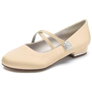 Womens Trouwschoenen Voor Bruid Ballet Flats Cross Strap Ballet Pumps Ronde Neus Satijnen Partij Bruidsschoenen,Champagne,36 EU
