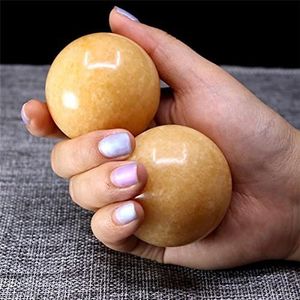1 Paar 50mm Natuurlijke Jade Baoding Bal Fitness Handbal Quartz Sphere Ontspanning Hand Pols Oefening Massage Therapie Healing Stone, Zonsondergang Rode Jade