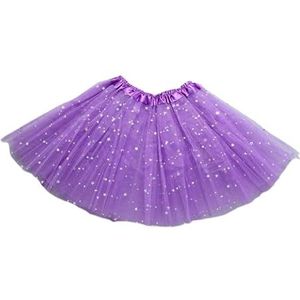 Tutu rok voor meisjes, tule rok, kinderen, meisjes, glanzende pailletten, balletrok, elastische mesh-tutu-jurk, paars (deep purple), Eén maat