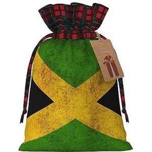 OPSREY Oude Jamaicaanse Vlag gedrukt Kerst Trekkoord Gift Bag met Tag Herbruikbare Gift Wrap Bag