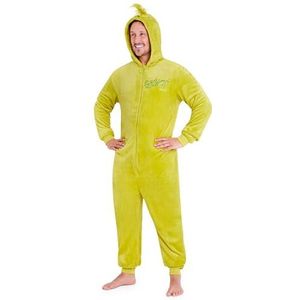 The Grinch Fleece onesie met capuchon voor heren, pluizige loungewear - grappige cadeaus voor hem, Groen, M